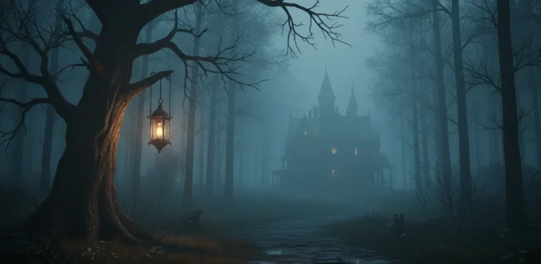 Camino neblinoso hacia una mansión gótica, simbolizando el viaje por el terror literario.