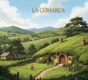 Una ilustración del tranquilo paisaje de La Comarca de Tolkien