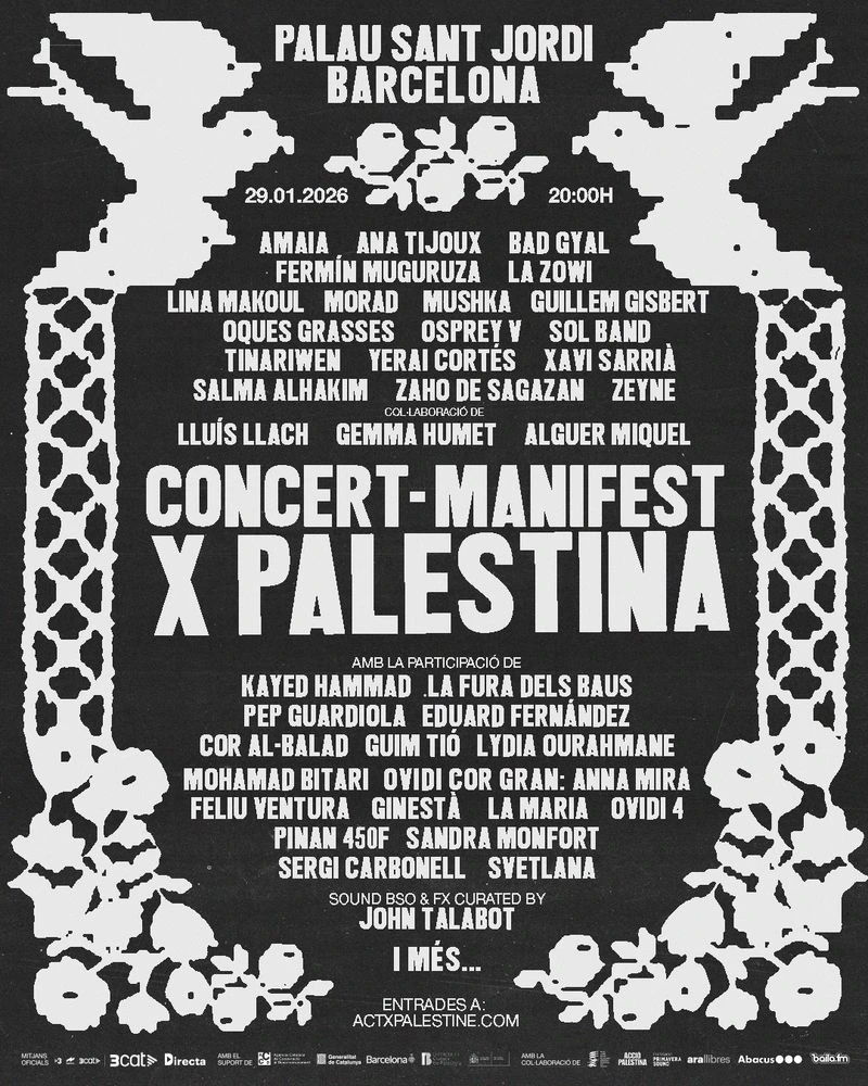Act x Palestine, Palestina, Gaza, concierto solidario, Palau Sant Jordi, derechos humanos, cultura política, ayuda humanitaria, PPAN, música comprometida, Israel, Cisjordania