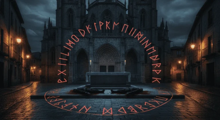 Catedral Vieja de Vitoria bajo un cielo tormentoso, ambientación de la novela El silencio de la ciudad blanca