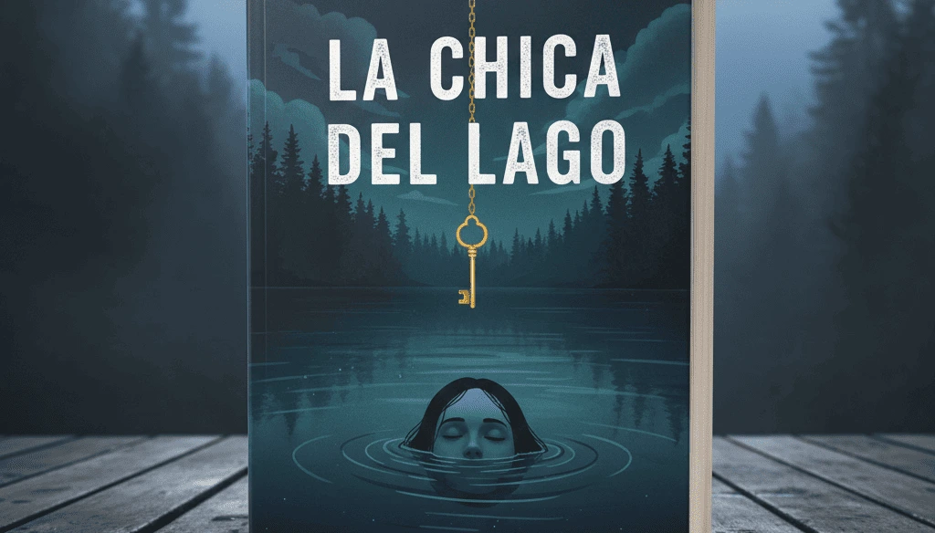 Portada del libro La chica del lago de Mikel Santiago sobre un fondo sugerente que evoca el misterio de Urkizu y el País Vasco.