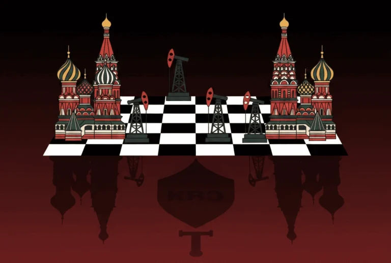 Ilustración de estilo thriller geopolítico para la reseña del libro "Los hombres de Putin" de Catherine Belton, mostrando elementos que simbolizan el poder del KGB, el dinero y la cleptocracia en la Rusia moderna